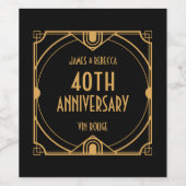 アールデコ名40周年結婚金ゴールドブラック ワインラベル (シングルラベル)