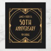 アールデコ名50周年結婚金ゴールドブラック ワインラベル (シングルラベル)