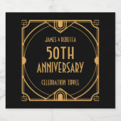 アールデコ名50周年記念お祝いブラック スパークリングワインラベル (シングルラベル)