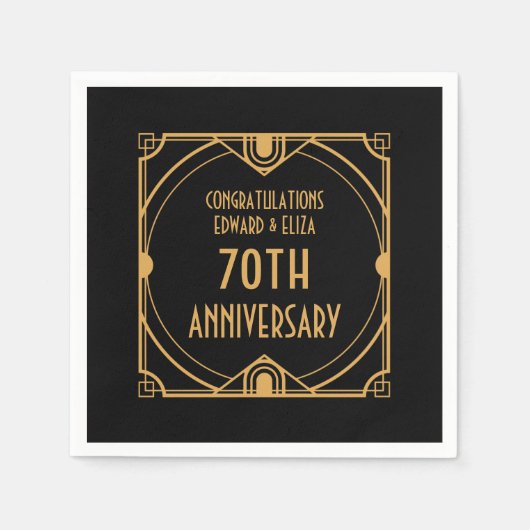 アールデコ名70周年結婚金ゴールドブラック スタンダードカクテルナプキン (正面)