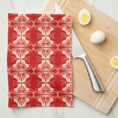 アールデコ壁紙パターン赤と白- キッチンタオル (四つ折り)