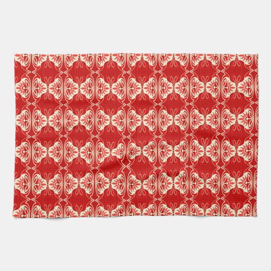 アールデコ壁紙パターン赤と白- キッチンタオル (横)