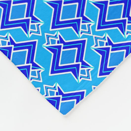 アールデコ壁紙パターン、セルリアンブルー フリースブランケット (角)