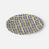 アールデコ壁紙パターン、ベージュおよびブルー ペーパープレート (アングル)