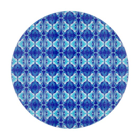 アールデコ壁紙パターン – cobalt blue and white カッティングボード (正面)