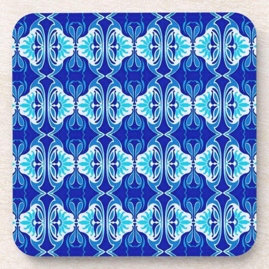 アールデコ壁紙パターン – cobalt blue and white コースター (正面)