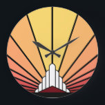 アールデコ太陽の夜明け壁時計 ラージ壁時計<br><div class="desc">クラシックアールデコスタイルのサンパターン夜明けの色。様式化されたアートデコの形をした建物の後ろから昇る太陽の象徴的なパターン。今シンプル時代にエレガント忠実なデザイン。</div>