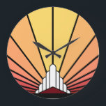 アールデコ太陽の夜明け壁時計 ラージ壁時計<br><div class="desc">クラシックアールデコスタイルのサンパターン夜明けの色。様式化されたアートデコの形をした建物の後ろから昇る太陽の象徴的なパターン。今シンプル時代にエレガント忠実なデザイン。</div>