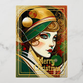 アールデコ女のクリスマス 箔シーズンカード (正面)
