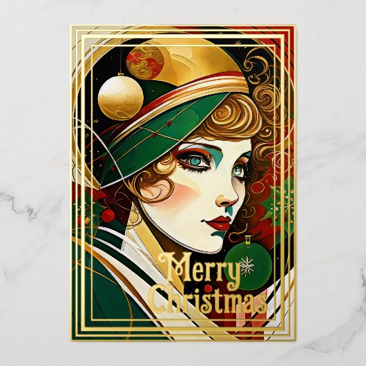 アールデコ女のクリスマス 箔シーズンカード (正面)