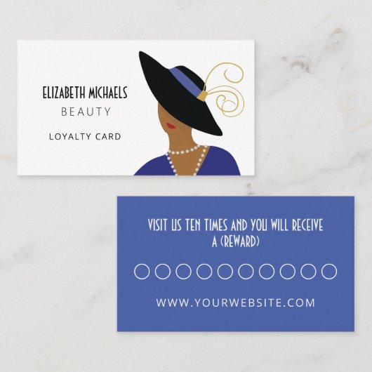 アールデコ女性の帽子美しいまたは化粧品マーケティング ロイヤリティカード (正面/裏面)