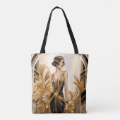 アールデコ女性オールオーバープリントトートバッグ トートバッグ (裏面)