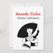 アールデコ女性ビッグハットグローブRLクリスマスクリスマス 招待状 (正面)