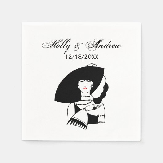 アールデコ女性ビッグハットグローブRL スタンダードカクテルナプキン (正面)