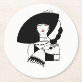 アールデコ女性ビッグハットグローブRL ラウンドペーパーコースター (正面)