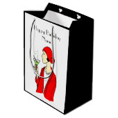 アールデコ女性レッドハット誕生日カード ミディアムペーパーバッグ (裏面アングル)