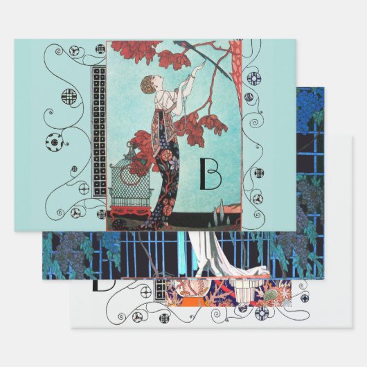 アールデコ女性美しいファッション ラッピングペーパーシート (セット)