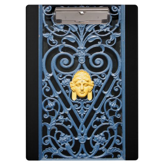 アールデコ女性頭部ハート鍛錬鉄製クリップボード クリップボード (正面)