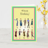 アールデコ女性高ファッションハッピーバースデー カード (黄色い花)