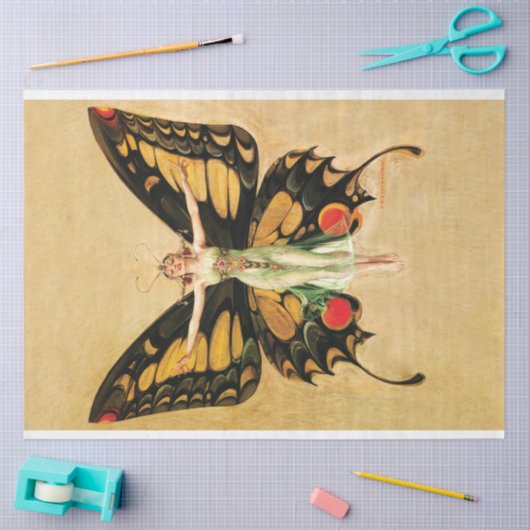 アールデコ妖精バタフライウーマンイエローデクページ 薄葉紙 (クラフト)