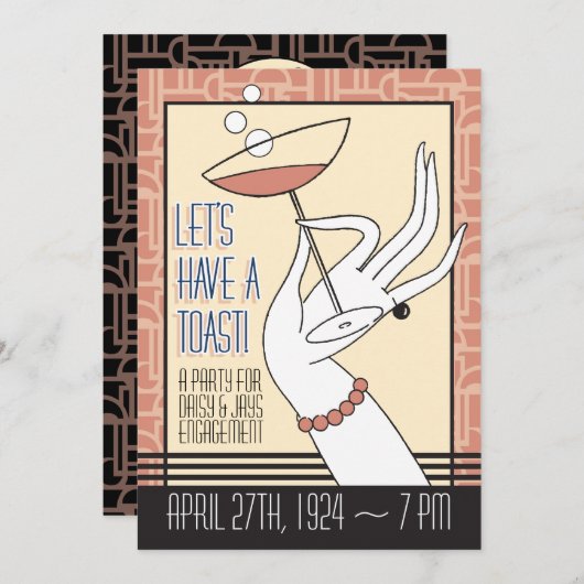 アールデコ婚約パーティシャワー招待状 招待状 (正面/裏面)