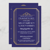 アールデコ婚約パーティ招待状ネイビー金ゴールド1920年代 招待状 (正面/裏面)