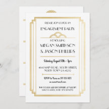 アールデコ婚約パーティ招待状金ゴールド