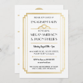 アールデコ婚約パーティ招待状金ゴールド 招待状