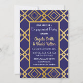 アールデコ婚約招待状招待状海軍金ゴールド 招待状 (正面)