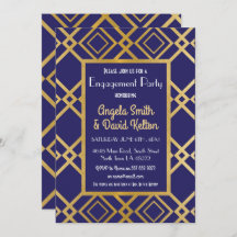 アールデコ婚約招待状招待状海軍金ゴールド