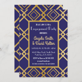 アールデコ婚約招待状招待状海軍金ゴールド 招待状