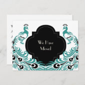 アールデコ孔雀の住所の白黒 案内ポストカード (正面/裏面)