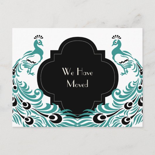アールデコ孔雀の住所の白黒 案内ポストカード (正面)
