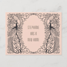 アールデコ孔雀の新しいアドレスの移動 案内ポストカード