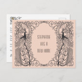 アールデコ孔雀の新しいアドレスの移動 案内ポストカード (正面/裏面)