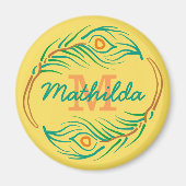 アールデコ孔雀フェザーモノグラムステンシル マグネット (正面)