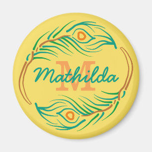 アールデコ孔雀フェザーモノグラムステンシル マグネット