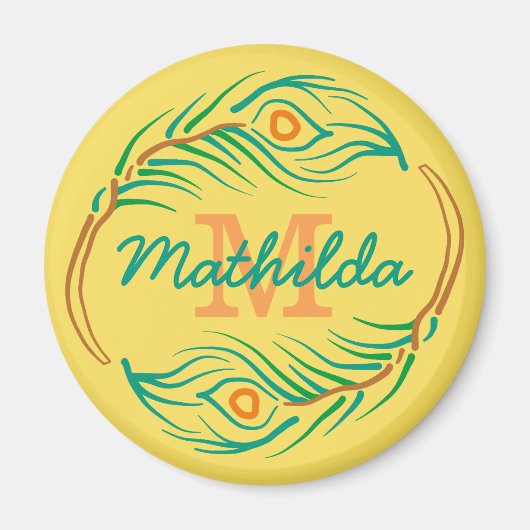 アールデコ孔雀フェザーモノグラムステンシル マグネット (正面)