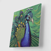 アールデコ孔雀 スクエア壁時計 (傾斜)