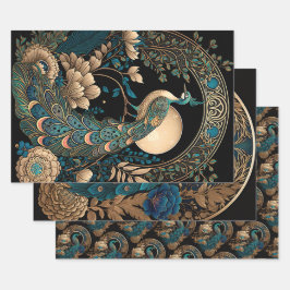 アールデコ孔雀 ラッピングペーパーシート