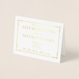 アールデコ実在ゴールドフォイルのリハ結婚ーサル招待状 箔カード