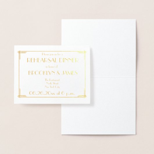 アールデコ実在ゴールドフォイルのリハ結婚ーサル招待状 箔カード (ディスプレー)