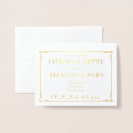 アールデコ実在ゴールドフォイルのリハ結婚ーサル招待状 箔カード