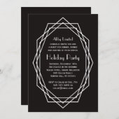 アールデコ幾何企業のホリデーパーティブラック 招待状 (正面/裏面)