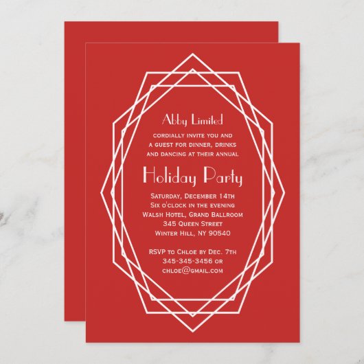 アールデコ幾何企業のホリデーパーティー 招待状 (正面/裏面)