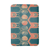 アールデコ幾何学ボタニカル ティールとコーラルピンク バスマット (正面縦)