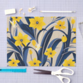 アールデコ幾何学模様（ネイビーブルーイエロー） 薄葉紙 (クラフト)