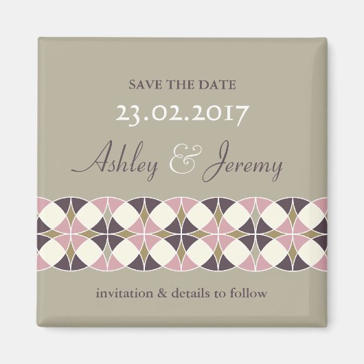アールデコ幾何学的ウェディング日付磁石を保存 マグネット (正面)