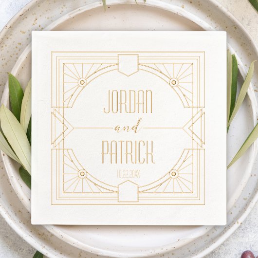 アールデコ幾何学的カップル名CustomizedWedding 箔ナプキン