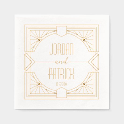 アールデコ幾何学的カップル名CustomizedWedding 箔ナプキン (正面)